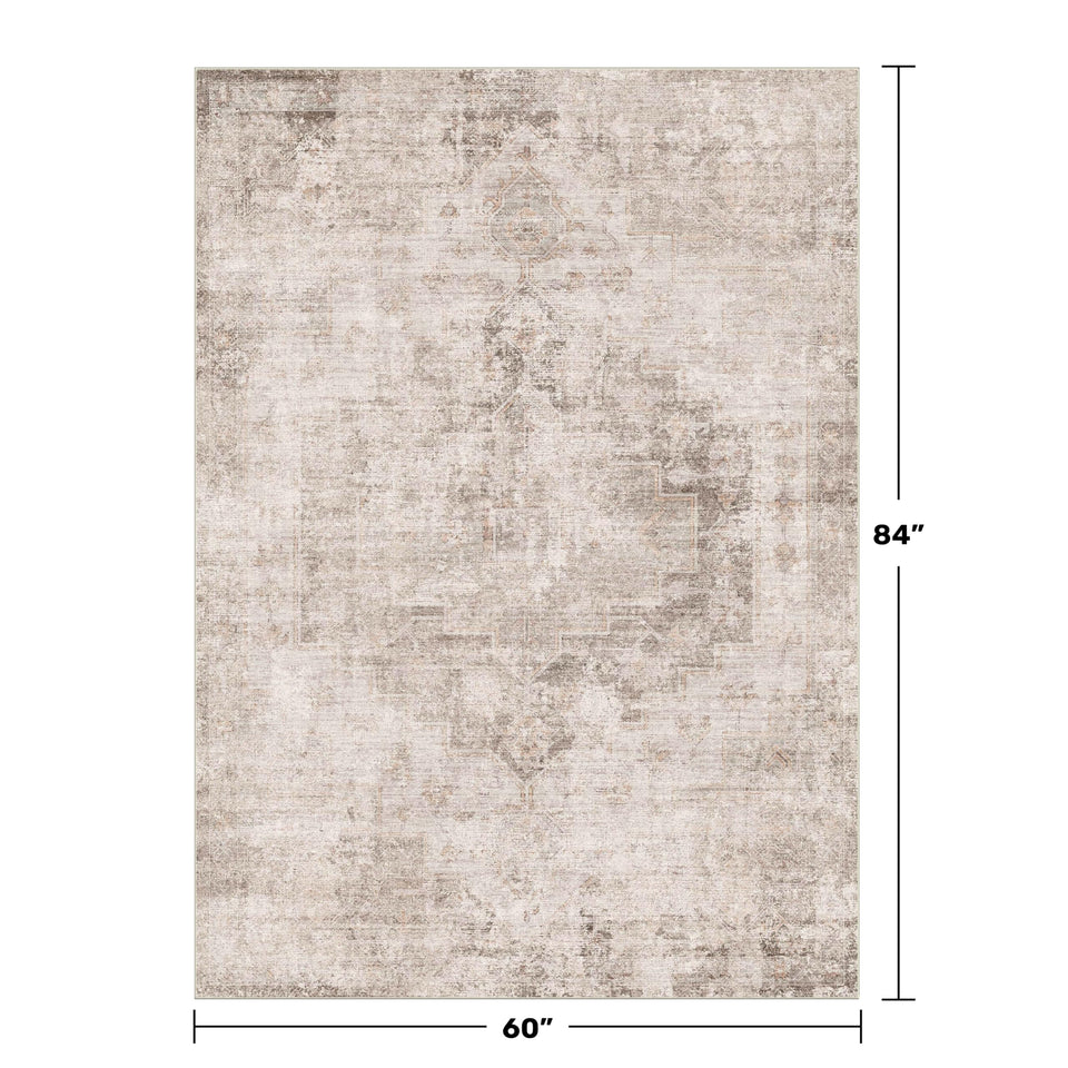 Neutral Living Room Rug - 10x14 Farmhouse Beige Brown Large Area Rug for Dining Room, Bedroom, Low Pile Lightweight Washable