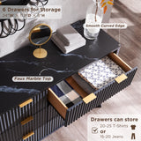 T4TREAM Fluted 7 Drawers Dresser, 54" Wide Modern Chest of Drawers with Faux Marble Top, Curved Profile Design, Dresser TV Stand, Wood Drawer Organizer for Bedroom, Living Room, Hallway, Natural Oak