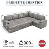 SUAWY 108 Inch Sectional Sleeper Sofa with Pull Out Bed,U Shaped 7 Seat Modular Sectional Sofa with Storage,Sectional Couches for Living Room,Cloud Modular Couch,Removable Sofa Cover,Dark Grey