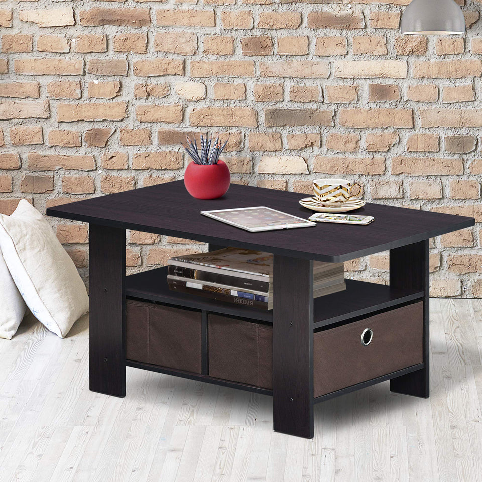 FURINNO Turn-N-Tube Coffee Table, 31.22D x 15.5W x 15.8H in, French Oak Grey/Black/Black