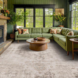 Neutral Living Room Rug - 10x14 Farmhouse Beige Brown Large Area Rug for Dining Room, Bedroom, Low Pile Lightweight Washable