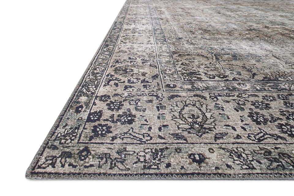 Loloi Layla Collection LAY-03 Olive/Charcoal 9'-0" x 12'-0" .13" Thick Area Rug, Soft, Durable, Vintage Inspired, Distressed, Low Pile, Non-Shedding, Easy Clean, Printed, Living Room Rug