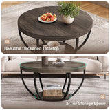 Tribesigns Round Coffee Table, 31.7" Wooden 2-Tier Circle Coffee Table with Storage Shelves, Modern Accent Cocktail Table Center Table for Living Room, Rustic Brown