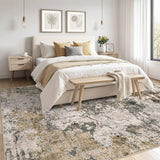 Area Rugs for Living Room: 12x15 Abstract Washable Rug Modern Neutral Large Soft Stain Resistant Non-Slip Backing Machine Table for Bedroom Dining Room Indoor Home Office Carpet - Gold Brown