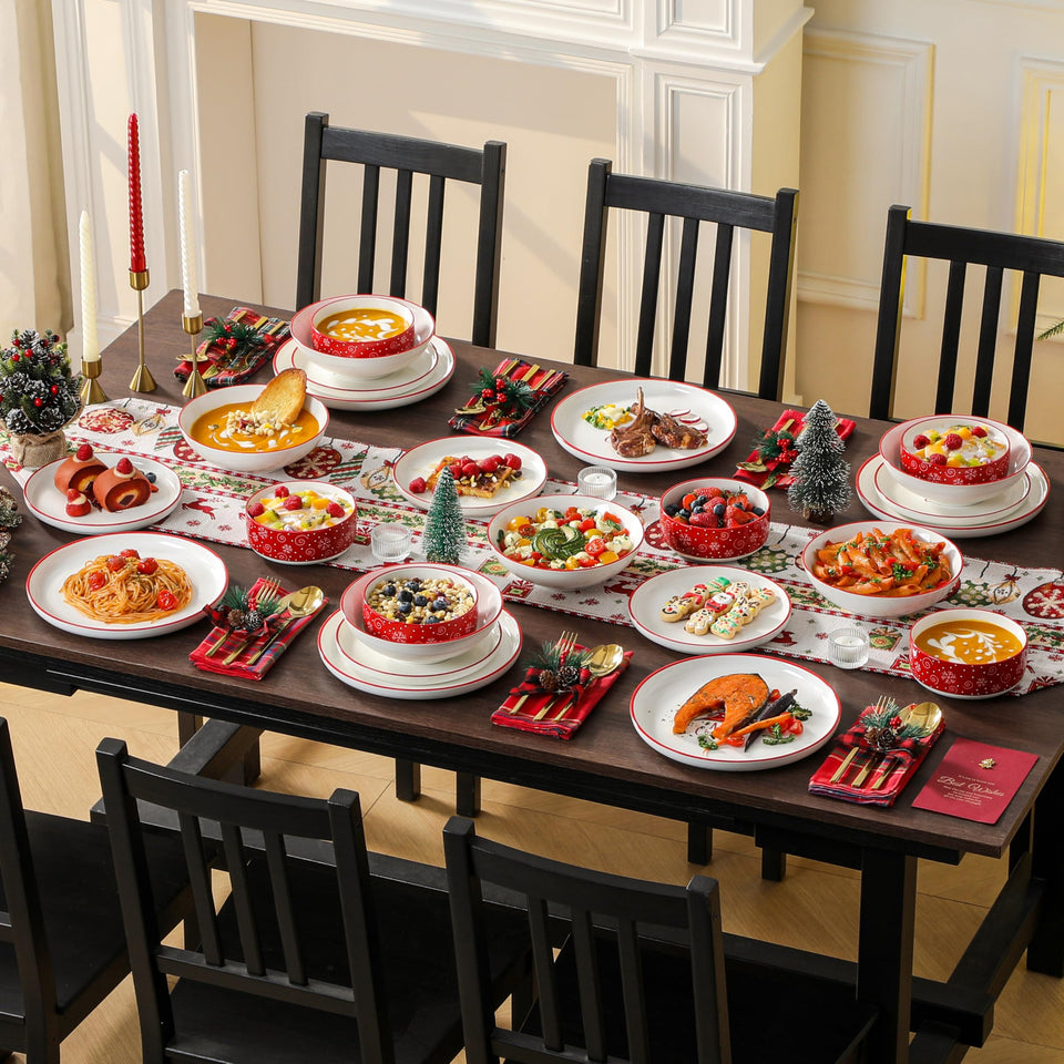 MALACASA Plates and Bowls Sets, 24 Pieces Modern Porcelain Dinnerware Set for 6 Ceramic Dishware Dishes White Kitchen Dinner Dining Ware Set wtih Black Rim Microwave and Dishwasher Safe, Series LUNA