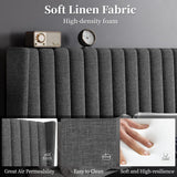 Yaheetech King Bed Frame Upholstered Platform Bed with Fabric Headboard, Wing Edge Design/Non-Slip and Noise-Free/Wooden Slats Support/No Box Spring Needed/Easy Assembly, Ivory King Bed