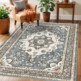 TOPRUUG Washable Oriental Area Rug - 12x15 Rugs for Living Room Soft Carpet for Bedroom Waterproof Floral Distressed Indoor Stain Resistant Non-Shedding Floor Carpets (Green, 12x15)