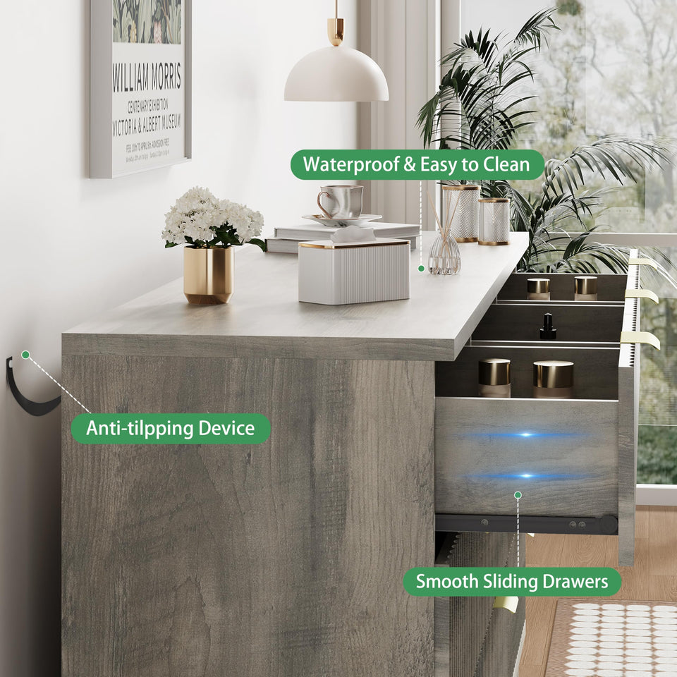 Fluted Dresser for Bedroom with 9 Drawers, 57" Wide Modern Chest of Drawers with Metal Handle, Wooden Dresser TV Stand, Wood Closet Clothes Storage Organizer for Living Room, Hallway, Natural Oak