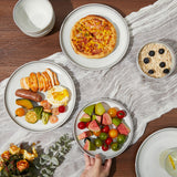 Pokini 24 Piece Dinnerware Sets for 8, Modern Stoneware Plates and Bowls Setst, Perfect for Family Gatherings & Holiday Celebrations, Easy Cleaning Dishes Set, Stack Compactly Dishware, Brown Green