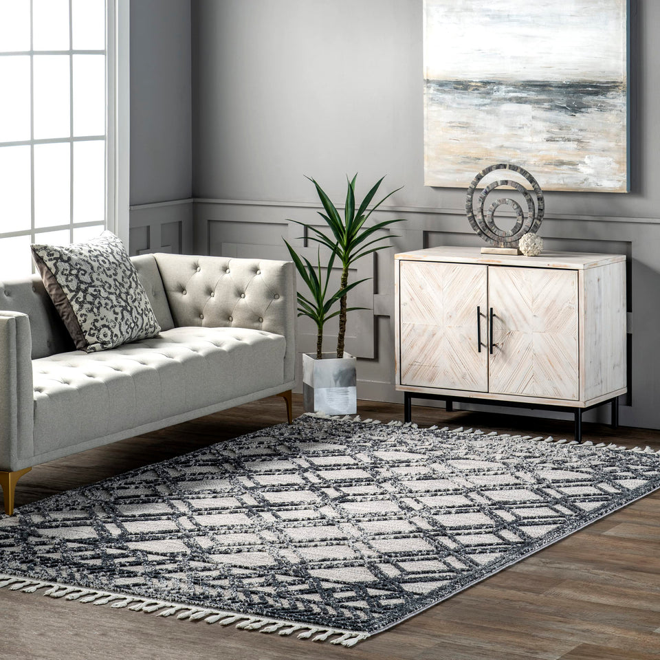 nuLOOM 8x11 Ansley Moroccan Tassel Area Rug, Light Grey, High-Low Textured Bohemian Design, Plush High Pile, Stain Resistant, For Bedroom, Living Room, Hallway, Entryway