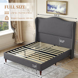 koorlian King Size Bed Frame Upholstered Platform Bed with 51" Tall Headboard Wingback, Soft Fabric, Retro Simple Style Platform Bed No Box Spring Needed, Easy Assembly, Beige