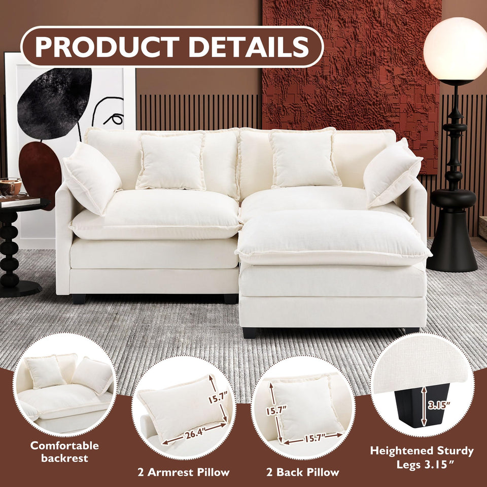 Ihanherry 146" U-Shaped Modern Sofa Modular Sectional Cloud Couch with 2 Ottoman, 6-Seat Chenille Deep Seat Sofa with 6 Pillows for Living Room, Bedroom and Apartment, Grey