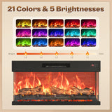 Huuger Fireplace TV Stand with LED Lights for 75 Inch TV, 3-Side Glass Fireplace Entertainment Center, 70 Inch Farmhouse Television Stands Stand with 4 Deep Drawers for Living Room, Brown