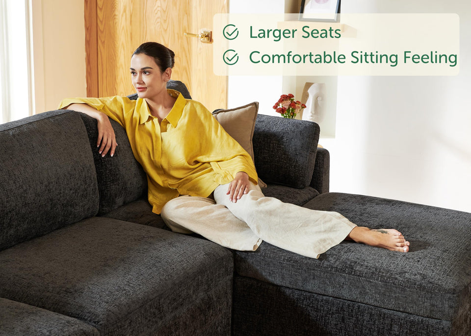 HONBAY Sectional Couch with Storage Seats, Modular Sectional Sofa with Storage Ottoman, U Shaped Sectional Couches for Living Room, Light Beige