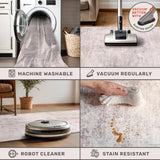 Neutral Living Room Rug - 10x14 Farmhouse Beige Brown Large Area Rug for Dining Room, Bedroom, Low Pile Lightweight Washable