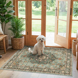 TOPRUUG Washable Oriental Area Rug - 12x15 Rugs for Living Room Soft Carpet for Bedroom Waterproof Floral Distressed Indoor Stain Resistant Non-Shedding Floor Carpets (Green, 12x15)