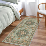 TOPRUUG Washable Oriental Area Rug - 12x15 Rugs for Living Room Soft Carpet for Bedroom Waterproof Floral Distressed Indoor Stain Resistant Non-Shedding Floor Carpets (Green, 12x15)