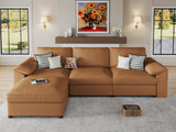 EASE MOOSE Leather Sectional Couch, Oversized Modular Sectional Sofas, Wide Deep Seat Modular Couch, Scratch Resistant Faux Leather Material, L Shaped Sofa for Big Spaces,Beige