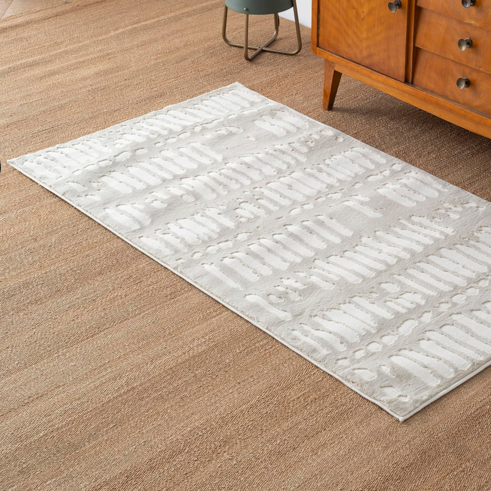 Revival Rugs Shell 5'3"x7'10" Washable Area Rug for Living Room Bedroom - 100% Recycled Oeko-TEX Certified, Medium Pile, Beige, Cream
