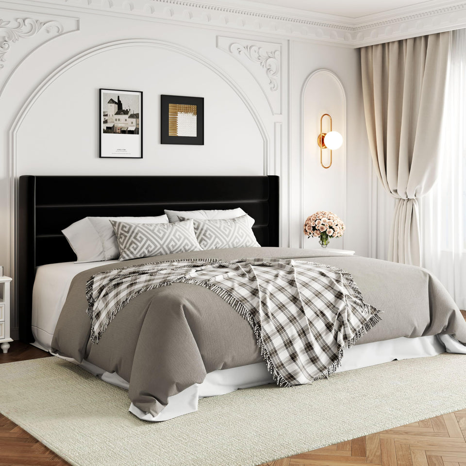 Allewie King Size Lift Up Storage Bed, Modern Wingback Headboard, Hydraulic Support, No Box Spring Needed, Light Beige