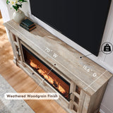 OKD Fireplace TV Stand for up-to-80 TV, Farmhouse 36" Tall Entertainment Center with 42" Electric Fireplace, Media Console with Glass Door Cabinets & Drawers for Living Room, Antique White