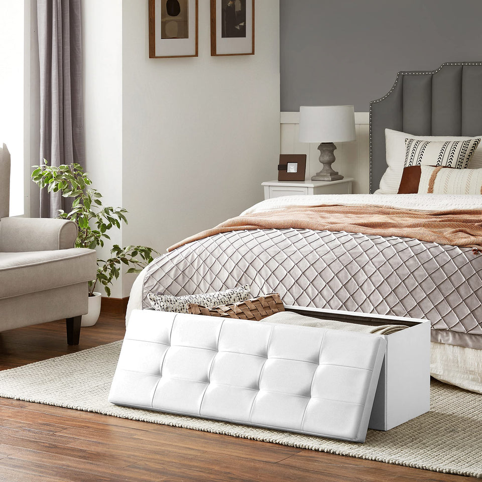 SONGMICS MAZIE Collection - 30 Inches Storage Ottoman Bench with Flipping Lid, Storage Chest Footstool, Load 660 lb, for Entryway, Living Room, Bedroom, Synthetic Leather, Black ULSF45BK