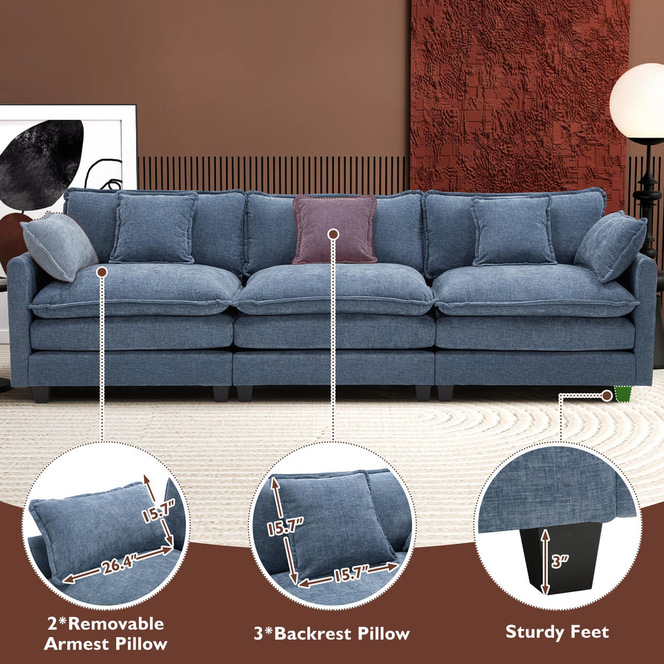 Ihanherry 146" U-Shaped Modern Sofa Modular Sectional Cloud Couch with 2 Ottoman, 6-Seat Chenille Deep Seat Sofa with 6 Pillows for Living Room, Bedroom and Apartment, Grey