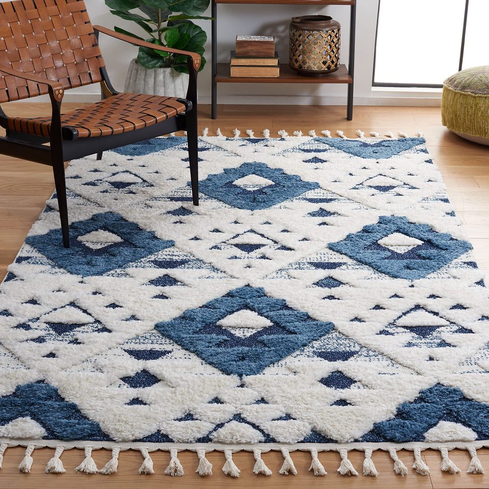 SAFAVIEH Area Rug 8x10 - Moroccan Tassel Shag Collection - Large - Ivory & Brown, Boho Design, Non-Shedding & Easy Cleaning, Plush Pile, Ideal for Living Room, Bedroom, Dining Space (MTS688A)