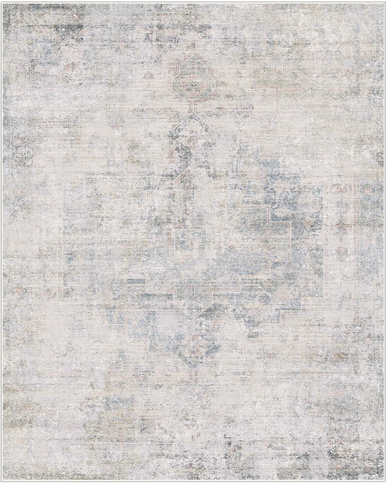 Neutral Living Room Rug - 10x14 Farmhouse Beige Brown Large Area Rug for Dining Room, Bedroom, Low Pile Lightweight Washable