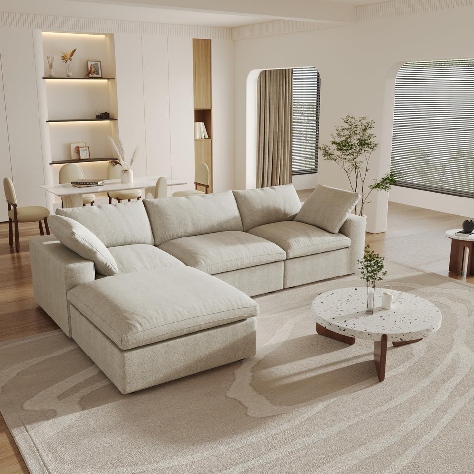 160.6" Cloud Couch Modular Sectional Sofa for Livingroom,Oversized Convertible Sofa with Storage Ottomans,6 Seat Wide Couches,Cushion Covers Removable (Khaki, 6 Seater)