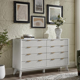 T4TREAM Fluted 7 Drawers Dresser, 54" Wide Modern Chest of Drawers with Faux Marble Top, Curved Profile Design, Dresser TV Stand, Wood Drawer Organizer for Bedroom, Living Room, Hallway, Natural Oak