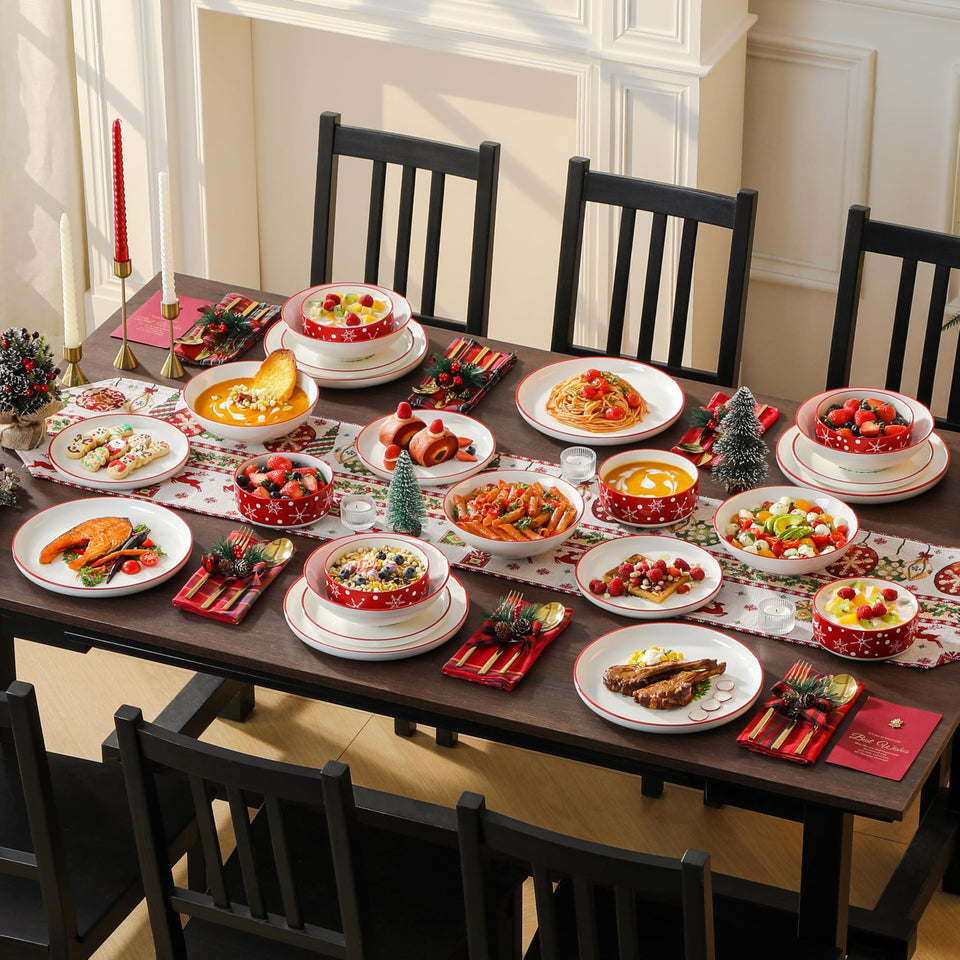 MALACASA Plates and Bowls Sets, 24 Pieces Modern Porcelain Dinnerware Set for 6 Ceramic Dishware Dishes White Kitchen Dinner Dining Ware Set wtih Black Rim Microwave and Dishwasher Safe, Series LUNA