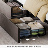 YITAHOME King Size Bed Frame with 4 Drawers and RGB LED Lights, Velvet Upholstered Platform Bed with Charging Station and Storage Headboard, No Box Spring Needed, Easy Assembly, Noise-Free, Black