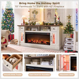 OKD Fireplace TV Stand for 80 Inch TV - Farmhouse Entertainment Center with 42" Electric Fireplace & LED Lights, Wood Media Console with Storage Drawers & Cabinets for Living Room, Antique White