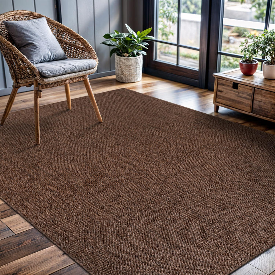 CAMILSON Easy Jute Rug 10x14, Indoor Outdoor Natural Color Fiber Area Rugs for Living Room Patio and Kitchen Rug Herringbone Woven Design Easy-Cleaning Washable Outside Carpet Alfombras 10 x 14