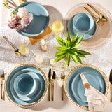 AmorArc Ceramic Dinnerware Sets for 8, 24 Pieces Handpainted Plates and Bowls Set with Rustic Terracotta Underside, Scratch Resistant Stoneware Dishes Set, Dishwasher & Microwave Safe, Light Beige