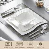 MALACASA Ivory White Dinnerware Sets, 30-Piece Porcelain Plates and Bowls Sets, Modern Dish Set for 6, Square Plates Dinnerware Set Kitchen Dishware Sets, Microwave and Dishwasher Safe, Series Flora