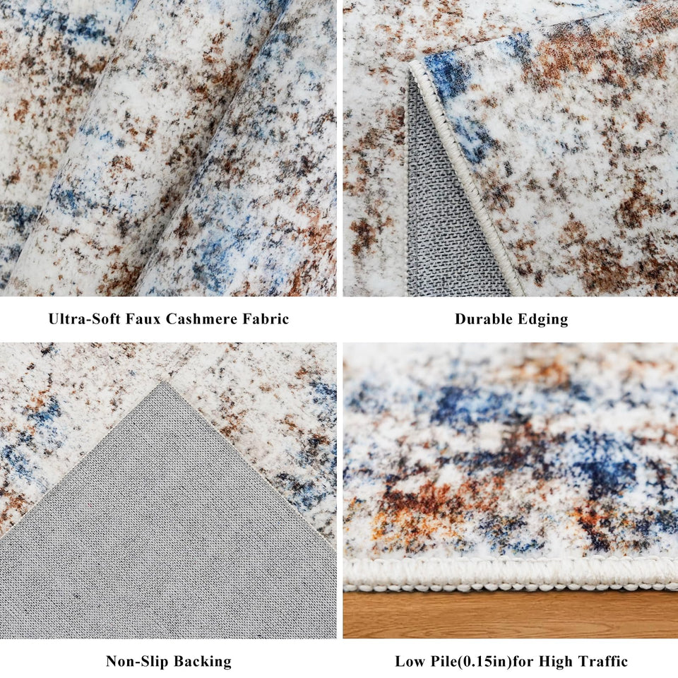 12x15 Area Rug for Living Room – Large Modern Neutral Abstract Thin Washable Carpet, Soft Low Pile Non-Slip Stain-Resistant for Bedroom Dining Room Home Office (Beige Grey)