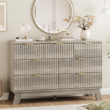 Fluted Dresser for Bedroom with 9 Drawers, 57" Wide Modern Chest of Drawers with Metal Handle, Wooden Dresser TV Stand, Wood Closet Clothes Storage Organizer for Living Room, Hallway, Natural Oak