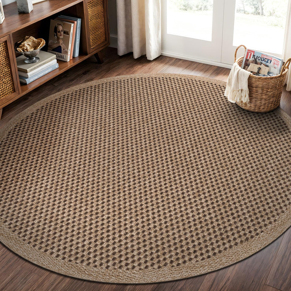 CAMILSON Easy Jute Rug 10x14, Indoor Outdoor Natural Color Fiber Area Rugs for Living Room Patio and Kitchen Rug, Sisal Boho Woven Design, Easy-Cleaning, Washable Outside Carpet Alfombras (10 x 14)
