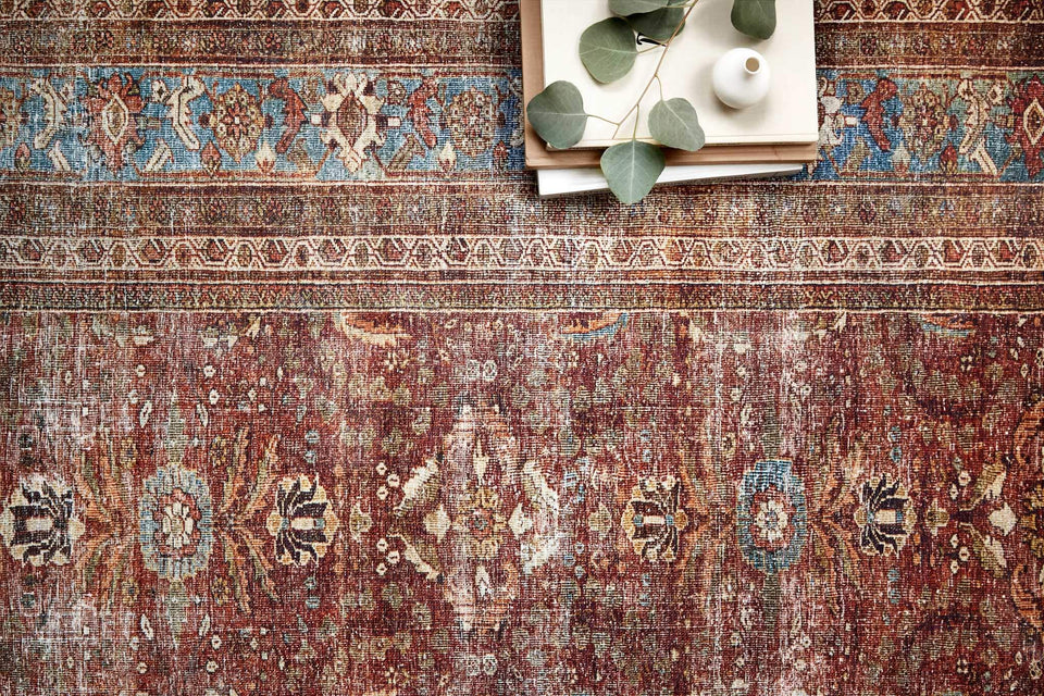 Loloi Layla Collection LAY-03 Olive/Charcoal 9'-0" x 12'-0" .13" Thick Area Rug, Soft, Durable, Vintage Inspired, Distressed, Low Pile, Non-Shedding, Easy Clean, Printed, Living Room Rug