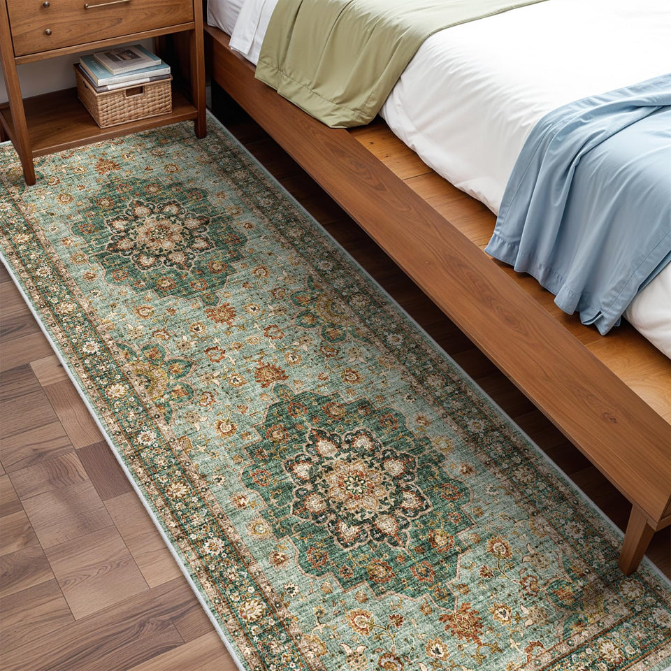 TOPRUUG Washable Oriental Area Rug - 12x15 Rugs for Living Room Soft Carpet for Bedroom Waterproof Floral Distressed Indoor Stain Resistant Non-Shedding Floor Carpets (Green, 12x15)