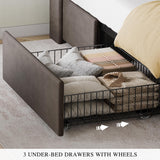 YITAHOME King Size Bed Frame with 3 Storage Drawers and RGB LED Lights, Velvet Upholstered Bed with Charging Station and Storage Headboard, No Box Spring Needed, Easy Assembly, Noise-Free, Grey