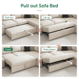 HONBAY Sectional Sleeper Sofa with Pull Out Bed, U Shaped Couch with Storage, Modular Sectional Couches for Living Room, Dark Grey