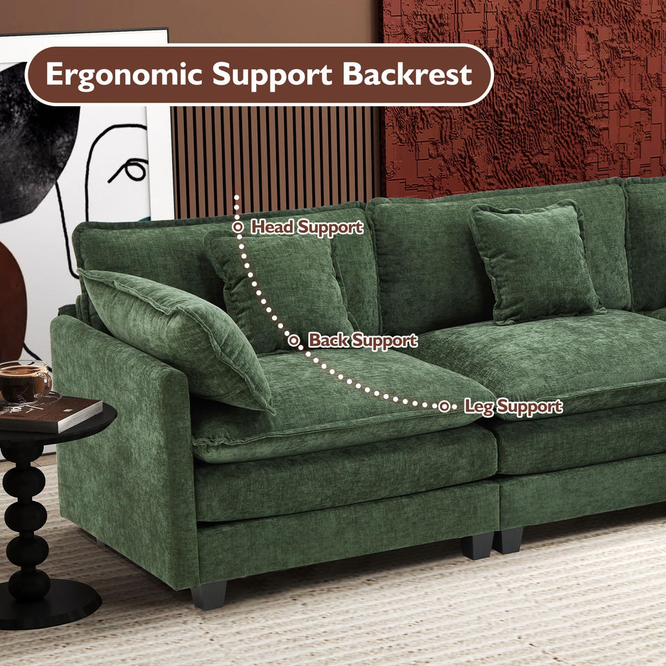 Ihanherry 146" U-Shaped Modern Sofa Modular Sectional Cloud Couch with 2 Ottoman, 6-Seat Chenille Deep Seat Sofa with 6 Pillows for Living Room, Bedroom and Apartment, Grey