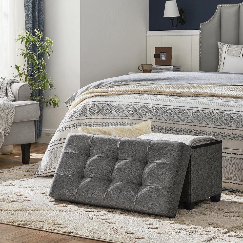 SONGMICS Storage Ottoman Bench, Foldable Foot Rest with Legs, 15 x 43 x 15.7 Inches, End of Bed Bench, Storage Chest, Load up to 660 lb, for Living Room, Bedroom, Entryway, Ink Black ULSF018B01