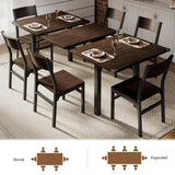 iPormis 7-Piece Dining Table Set with 6 Chairs, 63" Extendable Kitchen Table & Chairs Set for 4-6, Dining RoomTable with Solid Metal Frame & MDF Board, Perfect for Small Space, Easy Assembly, Walnut