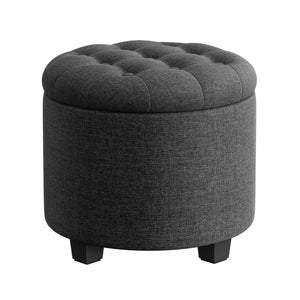 SONGMICS Round Ottoman, Ottoman with Storage, 17.7 Dia. x 17.5 H Inches Foot Rest with Legs, Load up to 330 lb, for Living Room, Bedroom, Dark Gray ULOM011G01