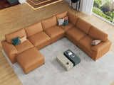 EASE MOOSE Leather Sectional Couch, Oversized Modular Sectional Sofas, Wide Deep Seat Modular Couch, Scratch Resistant Faux Leather Material, L Shaped Sofa for Big Spaces,Beige