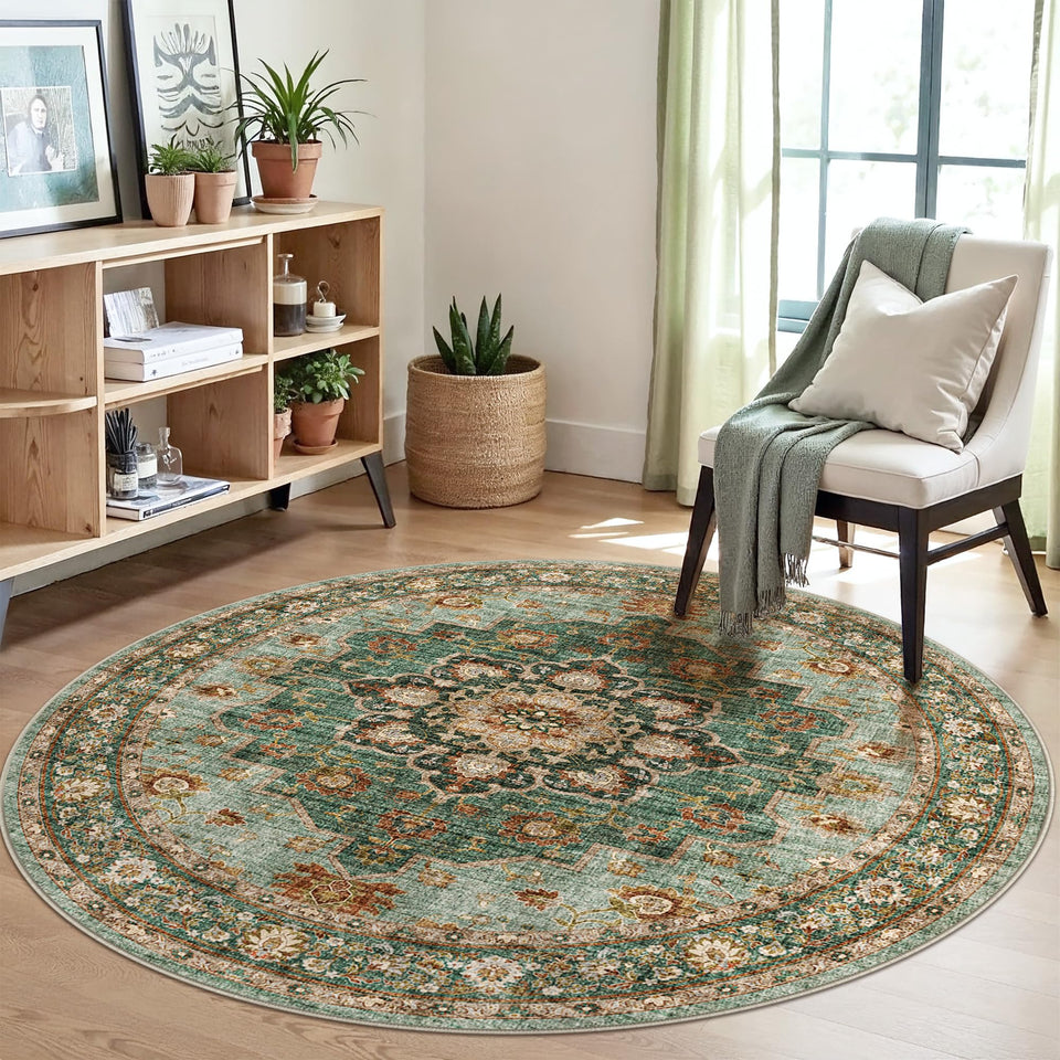 TOPRUUG Washable Oriental Area Rug - 12x15 Rugs for Living Room Soft Carpet for Bedroom Waterproof Floral Distressed Indoor Stain Resistant Non-Shedding Floor Carpets (Green, 12x15)